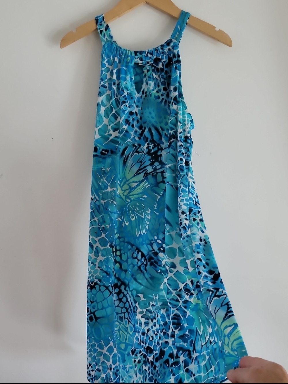 B-Skinz Womens Teal & Aqua Printed Halter Strap Midi Dress, Size M